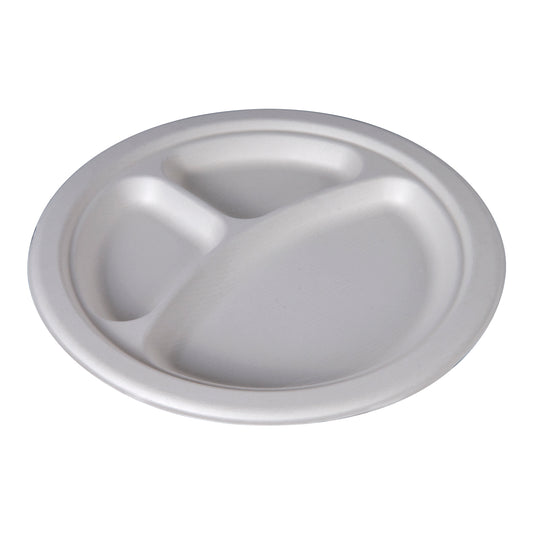 10″ Bagasse 3 Compartment Plate