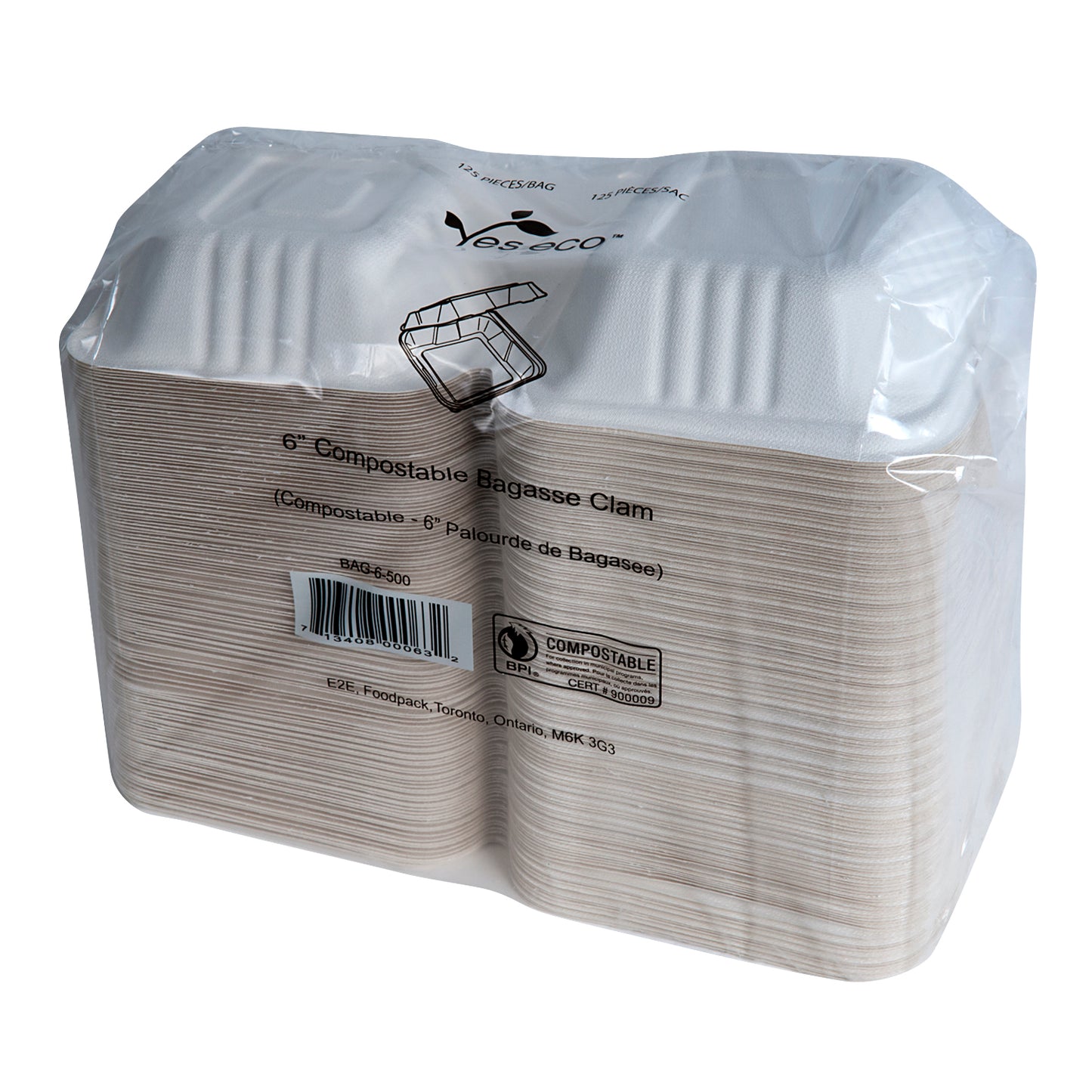 6″ Bagasse Hamburger Clam