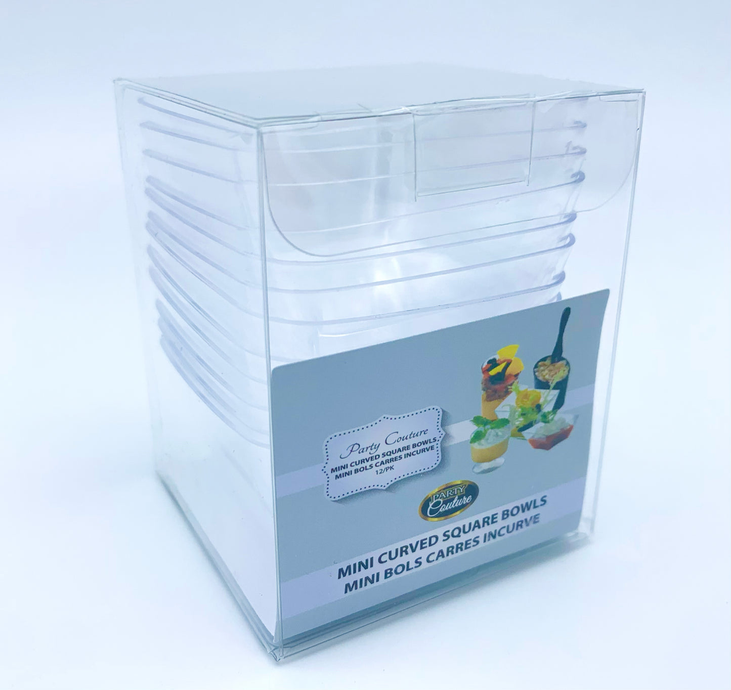 Clear Plastic Mini Curved Square Bowls
