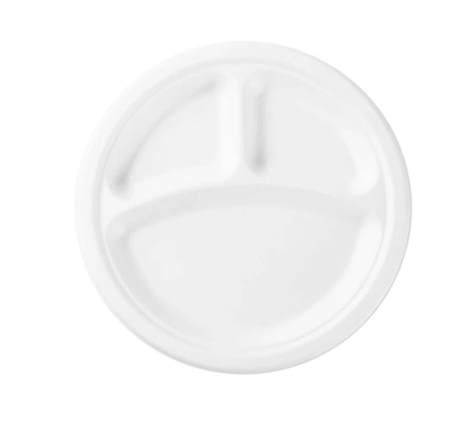 9'' BAGASSE ROUND PLATE - 3 COMPARTMENT